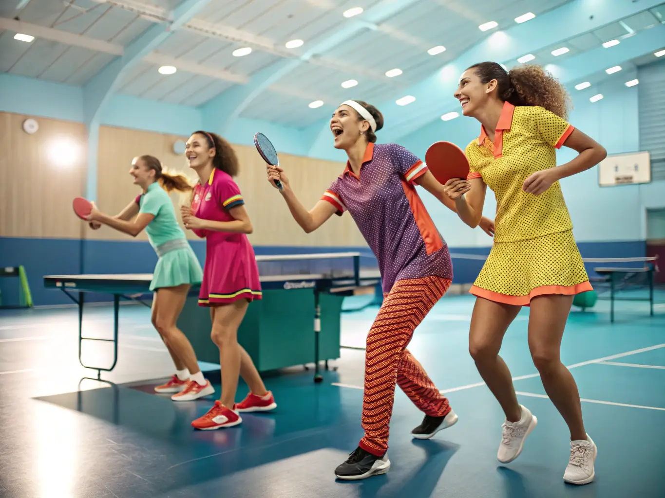A diverse group of table tennis enthusiasts participating in a local event, promoting inclusivity and sportsmanship.