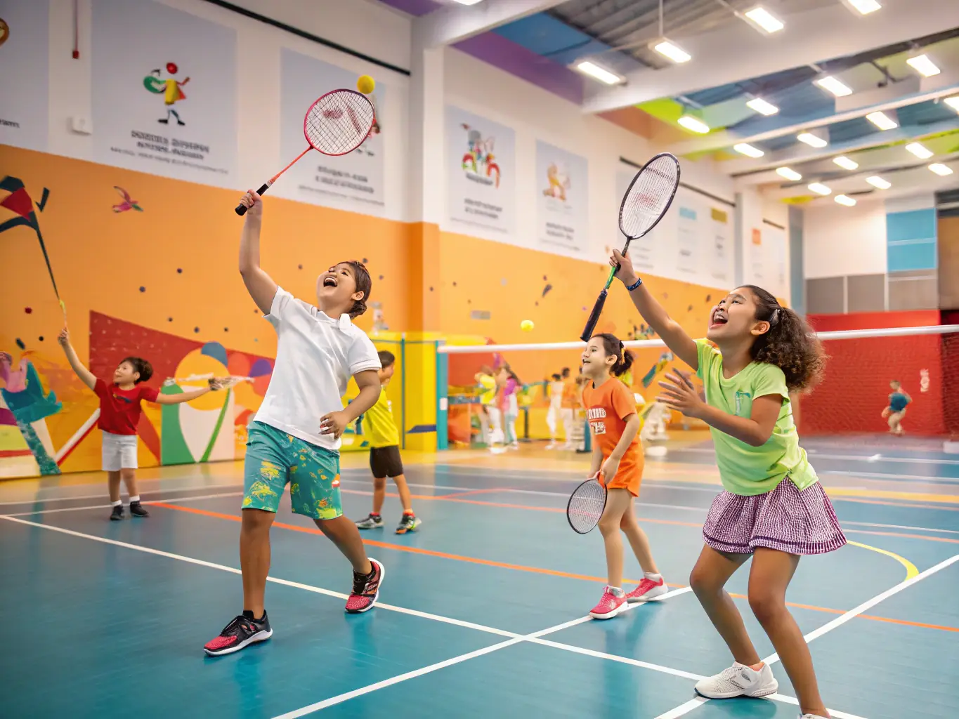 A group of young table tennis players training with a coach, emphasizing skill development and teamwork.
